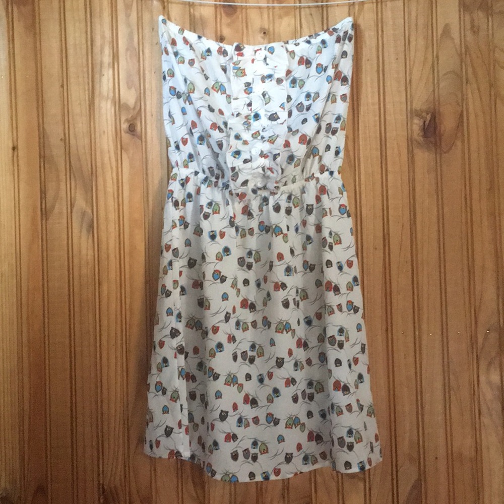 Owl print strapless dress